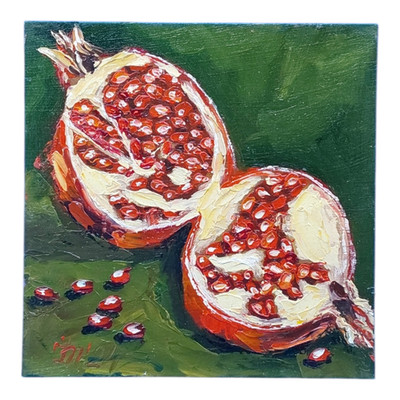 Pomegranate Still Life Original Painting For Her Kitchen Decor Handmade Wall Art
