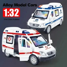 1:32 Hospital Rescue Ambulance & Police Diecast Car Model – Pull Back, Sound