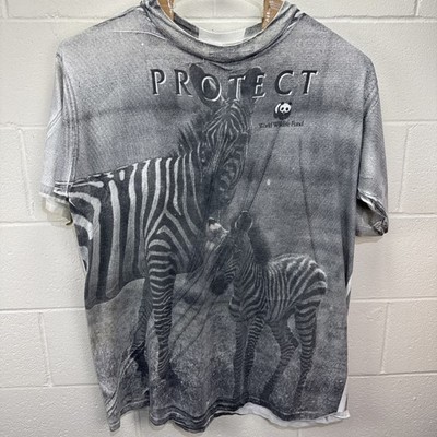 Vintage World Wildlife Fund All Over Print Protect Zebra T Shirt AOP Tee XXXL