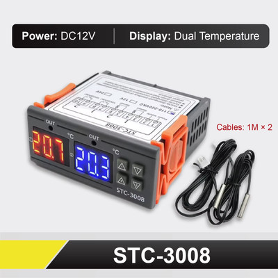 STC-3008/3028 Temp and Humidity Controller Digital Dual Relay Thermostat 12V 24V