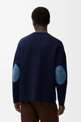 LOEWE　ネイビー　トレーナー LOEWE Navy Wool Blend Boxy Fit with Padded Anagram Elbow Patches
