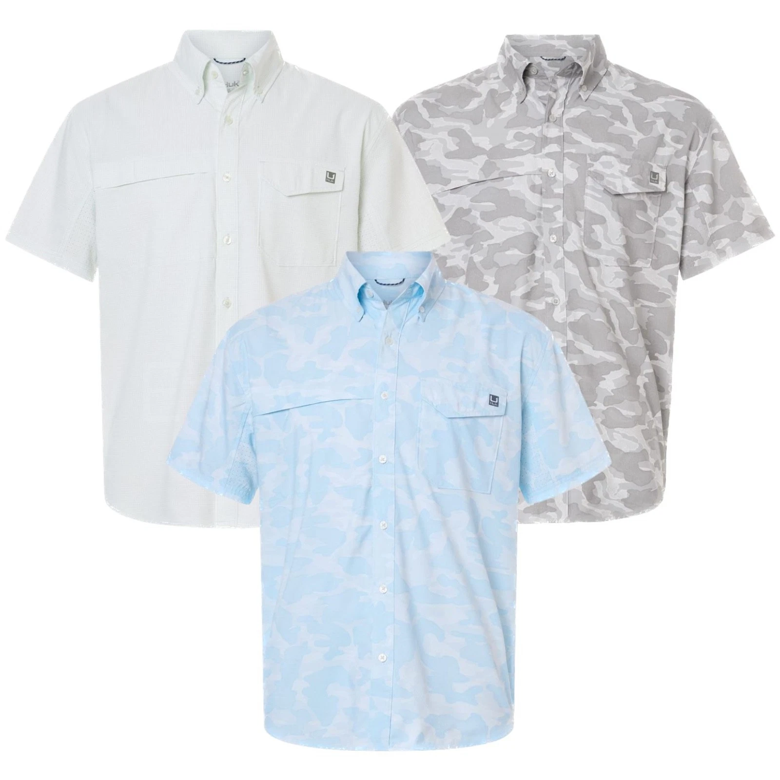 HUK Mens S-2XL Tidepoint Printed Short Sleeve Fishing Shirt Wicking UPF 30+