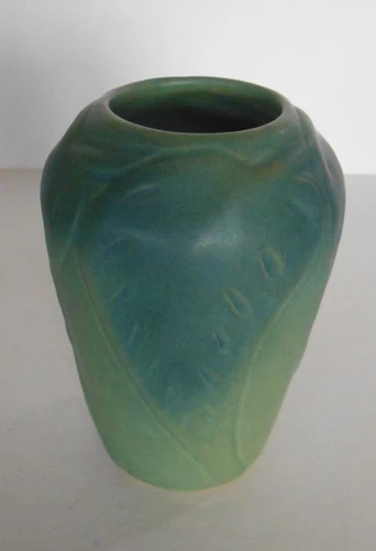 Van Briggle Pottery Ming Blue Leaf Vase 5.5" Tall Arts & Crafts Mission USA Mark