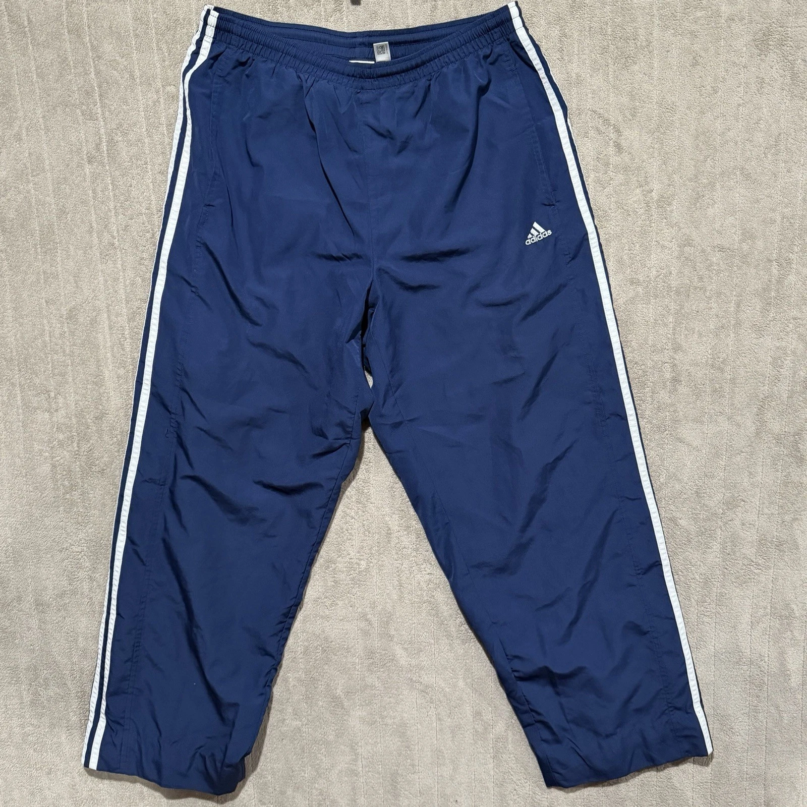 Vintage 90s Y2K Adidas Windbreaker Track Pants Navy Blue Zip Ankle Men’s Medium