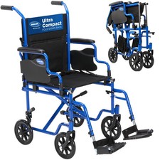 Invacare Transport Wheelchair w/19" Seat, Removable Arms, Footrests - Blue