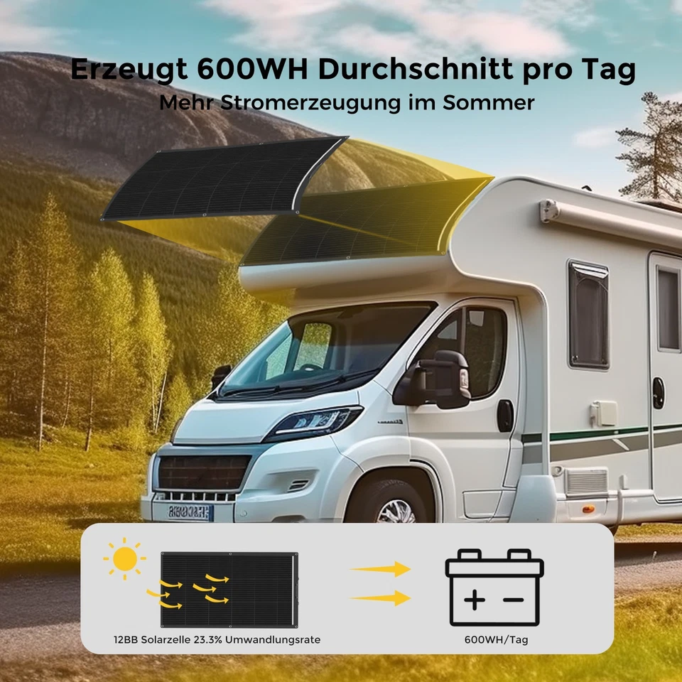 340W Solarpanel Flexible Balkonkraftwerk 300W-Wechselrichter Dach Wohnmobil Mono - Bild 4 von 4