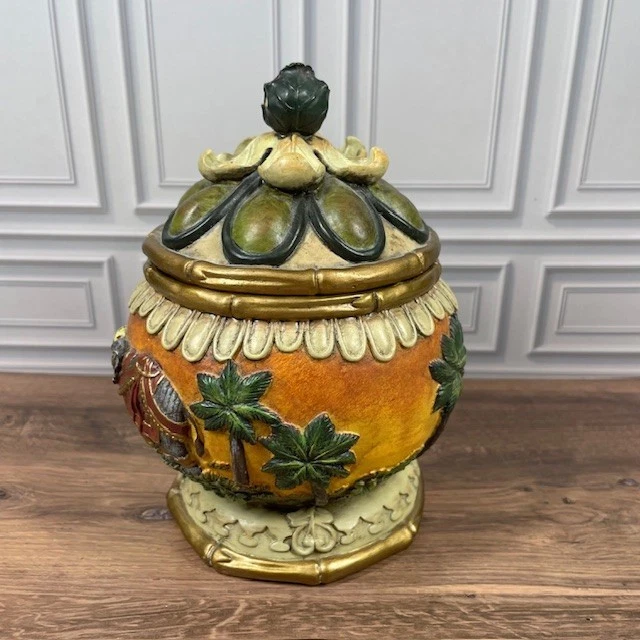 Tarro decorativo pintado a mano de dos piezas contenedor urna de recuerdo elefante safari Foto 4 de 4