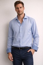 Men's Blue Checkered Bugatchi Uomo Button Down Dress Shirt - Size 16.5 - NWT