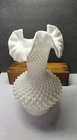 SUPER FENTON HOBNAIL HUGE RUFFLED GLASS VASE 11"