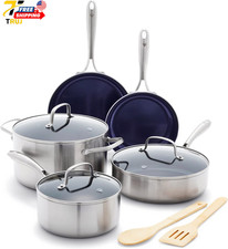 Blue Diamond HD Stainless Steel Clad Pro 10 Piece Pots and Pans Set Silver