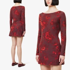 Reformation Jaelynn Knit Mini Dress Floral-Print Stretch-Woven Sanguine L