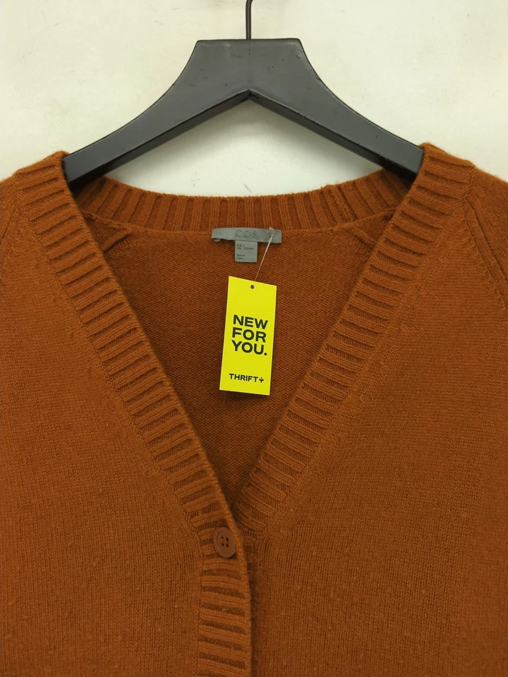 Cárdigan para mujer COS L naranja 100 % cachemir cuello en V Foto 3 de 4