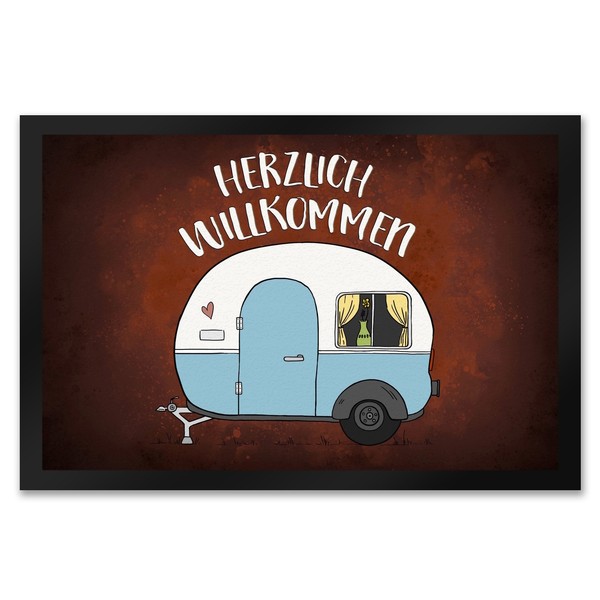 Herzlich Willkommen FußMatte XXL Mit Wohnwagen Motiv FußMatte Fussmatte-image