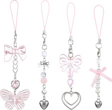 4Pcs Cute Bow Phone Charm, Pink Phone Charm, Butterfly Phones Strap Aesthetic Be