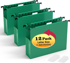 Extra Capacity Plastic Hanging File Folders,12 Pack Reinforced Expanding Hang Fo