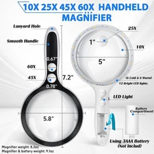 Large Magnifying Glass with Lights,10X 25X 45X 60X Handheld Lighted Magnifier, 5