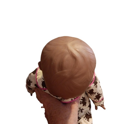 African American Black Baby Girl Doll 14" Soft Body Moose Pajamas Brown Pink - Picture 4 of 9