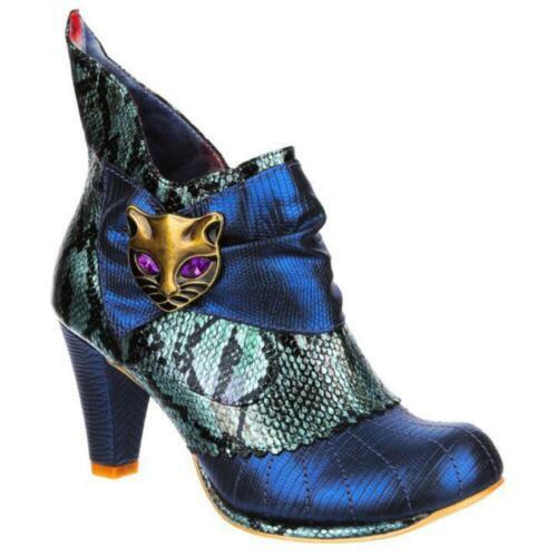 Zapatos al tobillo Chelsea Irregular Choice Miaow azul/como nuevo tacón de bloque - Imagen 1 de 4