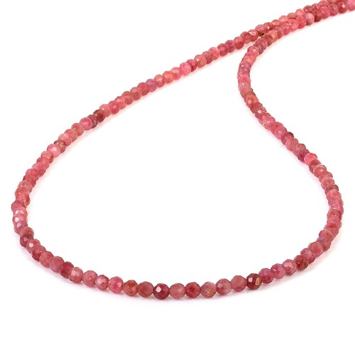 Natürlicher Rosa Turmalin 3mm Rund Perlen Kette 925 Silber Handarbeit Halskette Geschenk - Bild 2 von 3