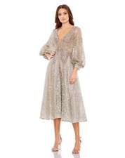Mac Duggal EMBELLISHED BISHOP Sleeve PLUNGE NECK TAUPE Dress Sz 20 698 20391