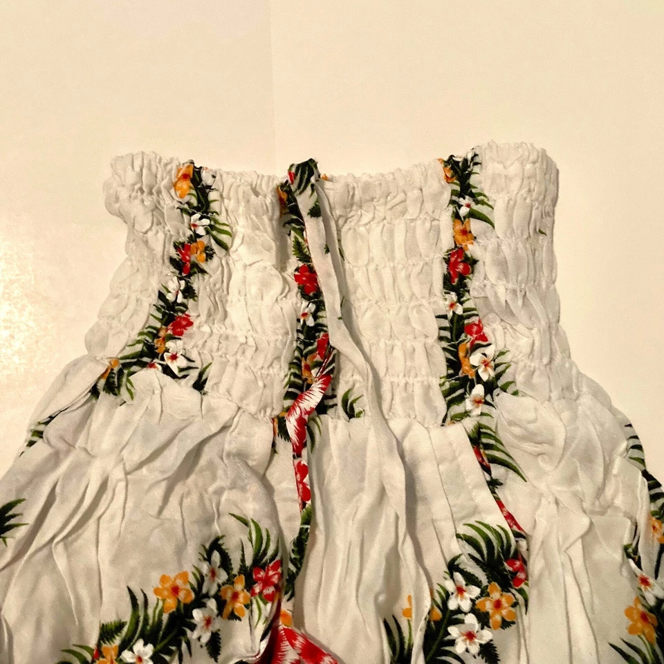 Girl's Halter Dress Hawaiian Luau Summer White Orange Red Floral Fern Size 4 - Изображение 3 из 4
