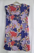 Nine.Eight Women's Purple Print Shift Flouncy Pleated Sleeve Dress Size (S)