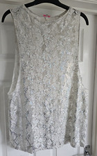 River Island Sleeveless Metallic Lace Effect Open Back Top - Size S