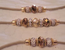 New Stunning beaded Dog Show Lead,beige-snapClip,delightful sparkling gold beads