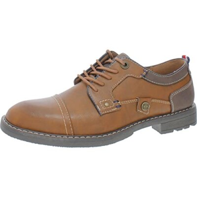 Tommy Hilfiger Men\'s Cognac Textured Leather Derby Oxfords Leather Derby Shoes | Brown | Tommy Hilfiger main image 3
