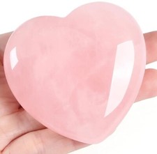 Pink Rose Quartz Crystal Heart Palm worry GemStone Polished reiki healing love 