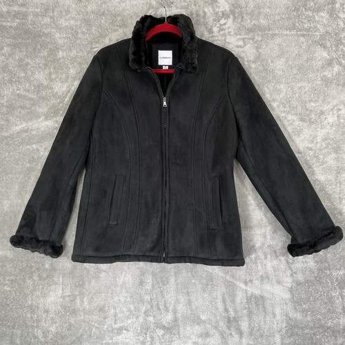 Croft & Barrow Jacket Womens Medium Black Faux Suede Cozy Fleece Lined Style