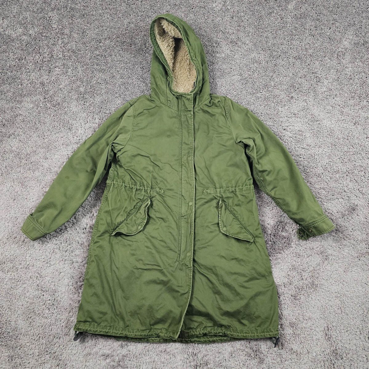 【レア/美品】00s OLD UNIQLO military coat L 厚手 Uniqlo Jacket Womens XS Green Military Parka Sherpa Lined Full Zip