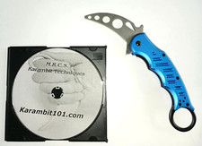Karambit Aluminum Folding Training Knife Fox Style instruction Silat Blue DVD
