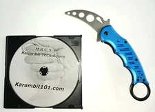 Aluminum Karambit Folding Training Knife Fox Style instruction Blue Silat DVD