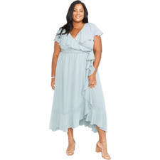 Show Me Your Mumu Jess Ruffle Midi Dress in Icy Blue Chiffon. Size XL. NWT!