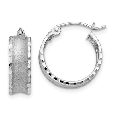 14K White Gold Satin Hoop Earrings for Women 1.25g L-16mm, W-15mm
