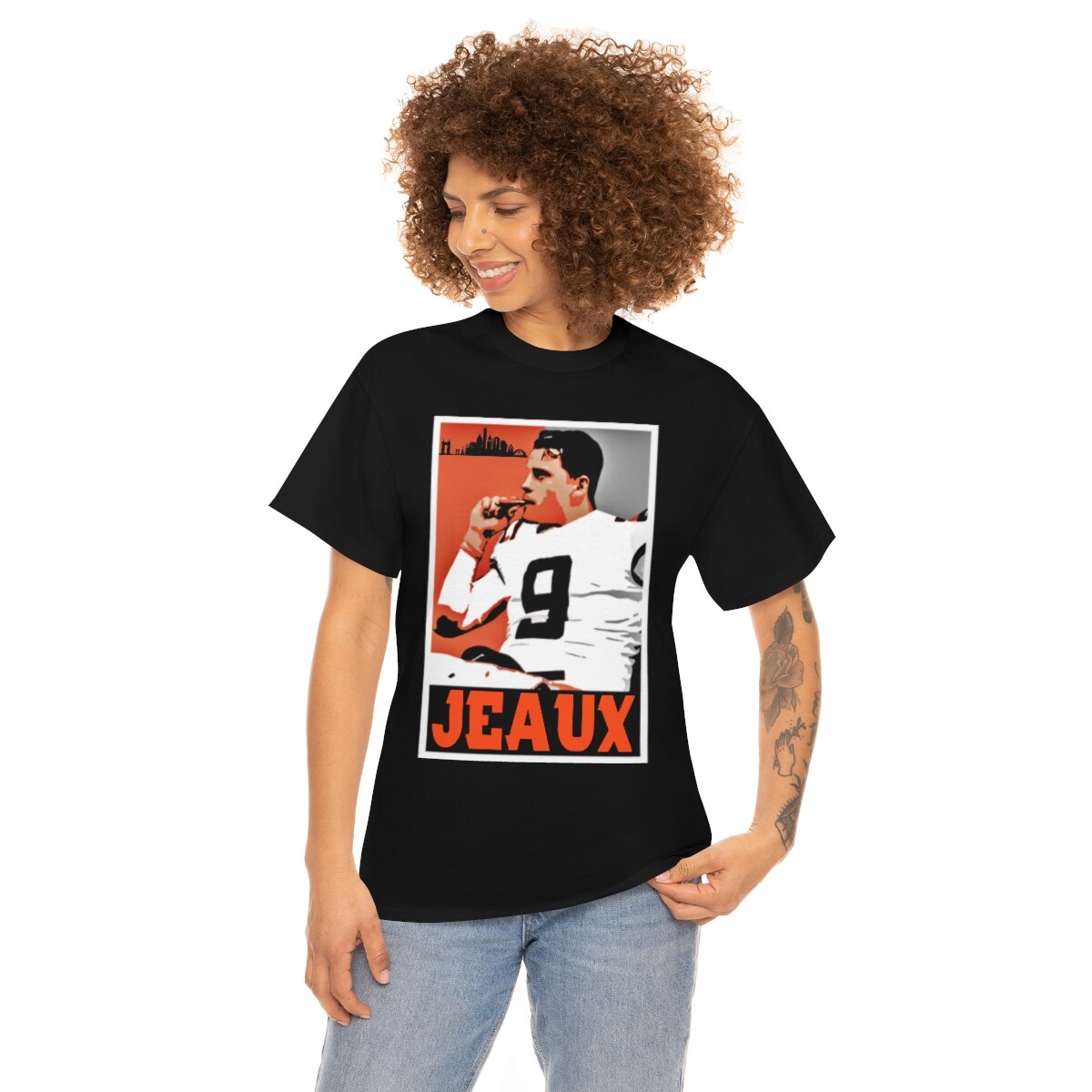 Joe Burrow Jeaux Burreaux Cajun Cincinnati Bengals Short Sleeve Tee Number  One