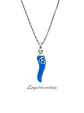 Catenina con ciondolo Cornetto  Portafortuna argento925 azzurro Napoli. Cuorno