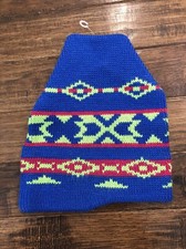 Vintage Wigwam Mills Knit 100 Wool Hat Aztec Blue Green Pink Wisconsin USA
