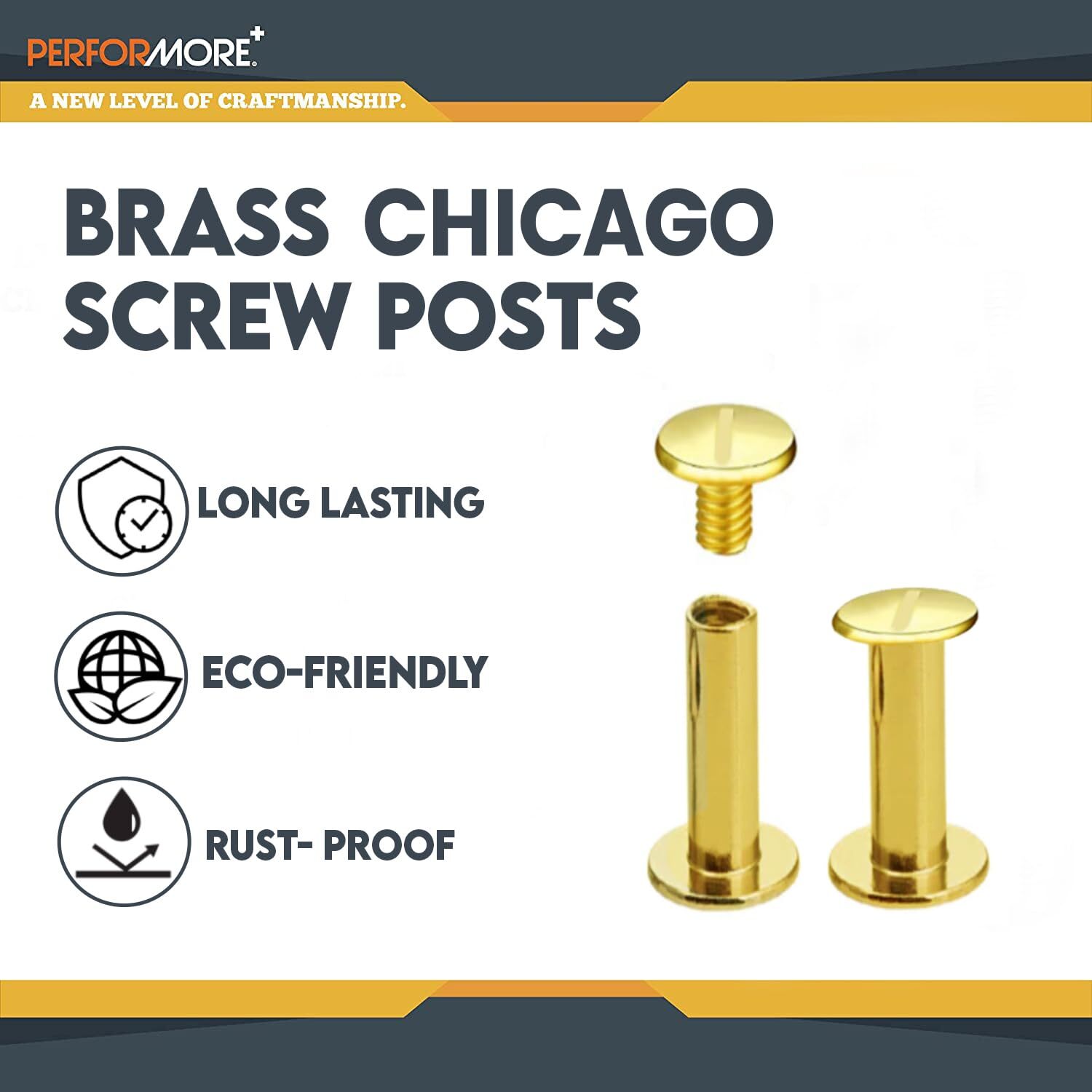 50 Pack of Chicago Screw Post Binding Screws, 18mm Brass Plated Metal