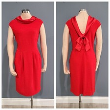 Nwt ST. JOHN Evening Venetian Red Shimmer Knit Satin Bow Sheath Dress 8