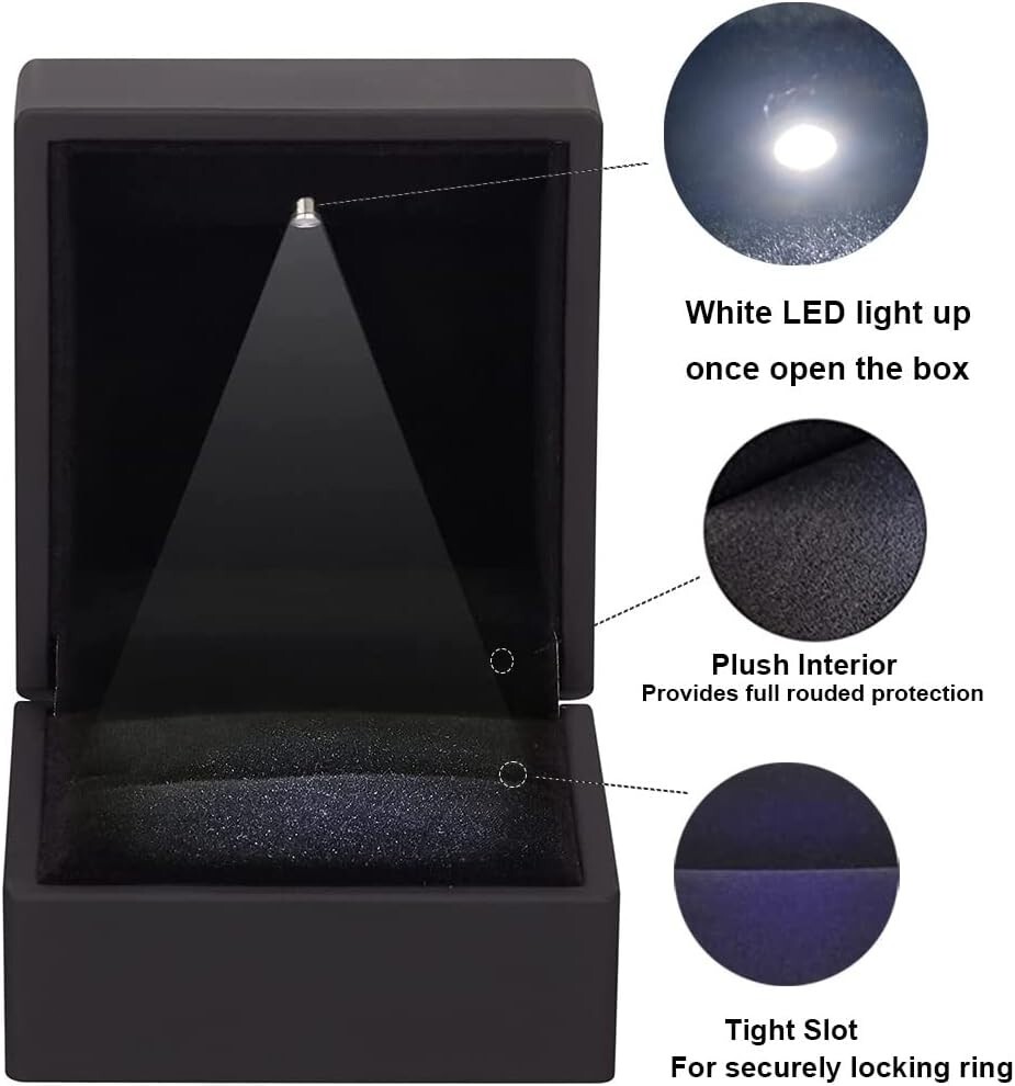 2 Pcs LED Lighted Ring Box Jewelry Case Display Engagement Romantic ...