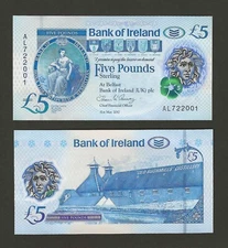 NORTHERN IRELAND 5 Pounds 2017, P-90a Bank of Ireland - Belfast, Polymer, UNC
