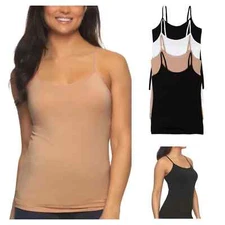 Felina Women's 4-Pack Cotton Stretch Camisole Tank, Black/White/Beige, Size S