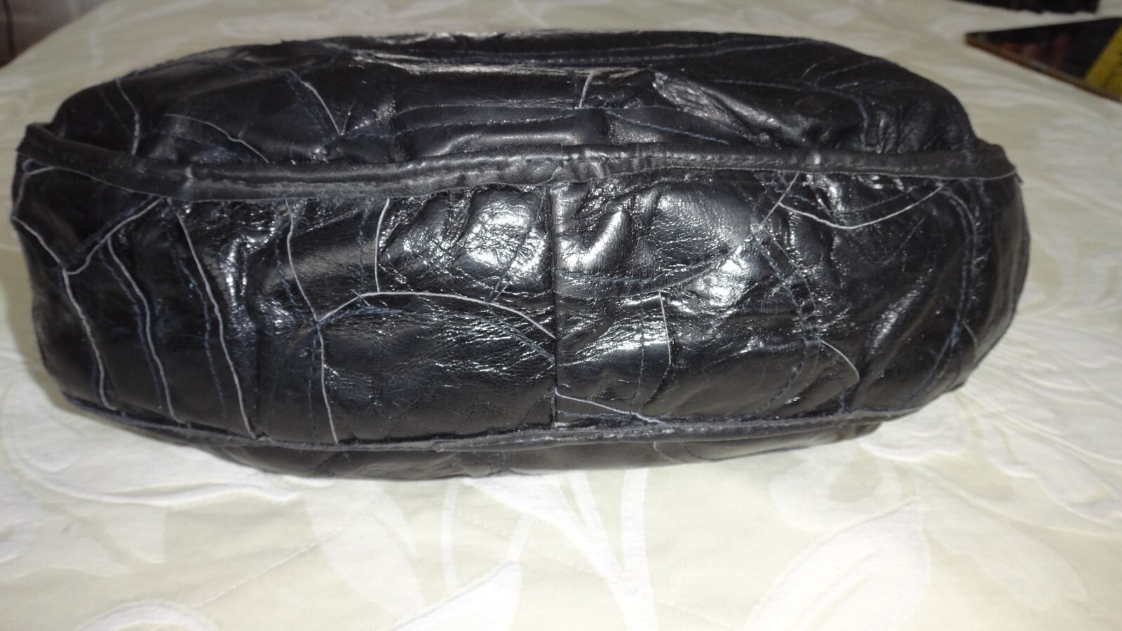 VINTAGE HANDMADE BLACK PATCHWORK BOHO LEATHER TOP… - image 15