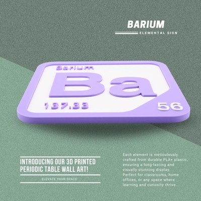 3D Printed Barium Periodic Table Tile, Durable PLA+ with Adhesive Strip.