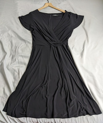 Lauren Ralph Lauren Dress Black Faux Wrap Midi Black Label Fit & Flare Womens 14