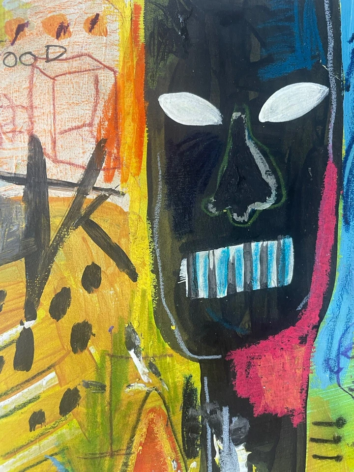 Basquiat Jean Michel Original Painting Street Black African Art NYC  Masks A20 - Image 4 of 4