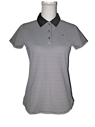 NWT Vineyard Vines Short-Sleeve Striped Performance Pique Polo, Jet Black, Sz XS