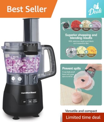 Versatile & Compact 4-Cup Food Processor - Slicing, Shredding, Puree - 250 Watts